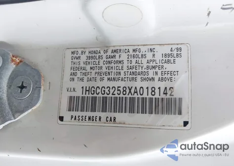 1999 Honda Accord Ex from USA, damaged, VIN 1HGCG3258XA018142